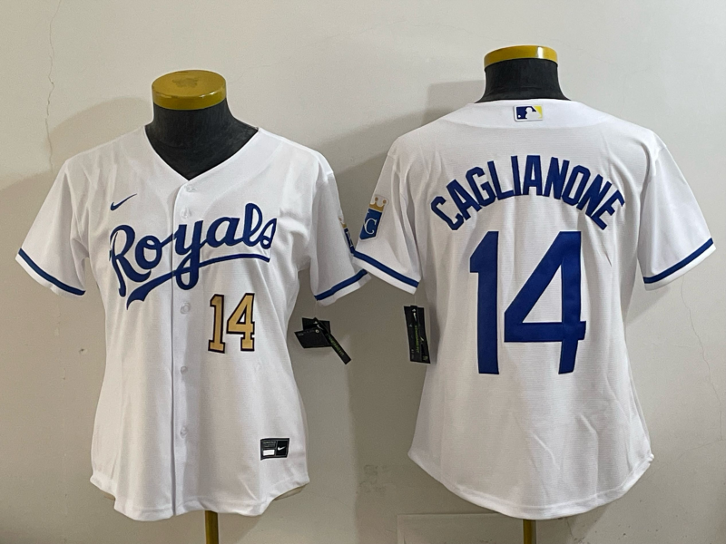 Youth Kansas City Royals #14 Caglianone white Nike MLB 2025 jersey 009